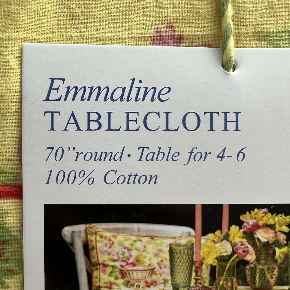 NEW April Cornell Emmaline Tablecloth 70 Rd Floral English Country Garden Yellow - Picture 2 of 5